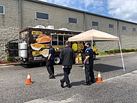 Techs lining up early for the free food truck luncheon