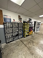 North side parts room, this side has small items such as bulbs, rivets, jack pads, clamps, hoses, etc. 