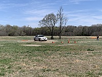 Leith Tech on Track driving the off road track in a Crown Vic.