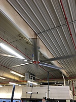 New industrial sized fans throughout the middle of the service shop