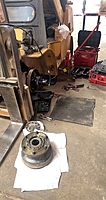 We don't JUST work on Crown forklifts! This is a CAT that we have the brake drum and axle removed on to fix a parking brake cable! These bigger units use a drum brake setup just like you'd find in a truck or older car. 