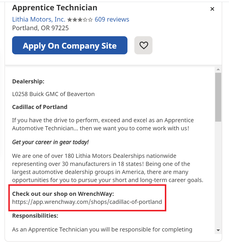 Lithia Motors job ad on Indeed