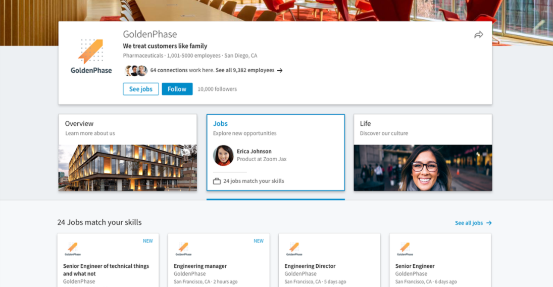 Example of a LinkedIn Career Page