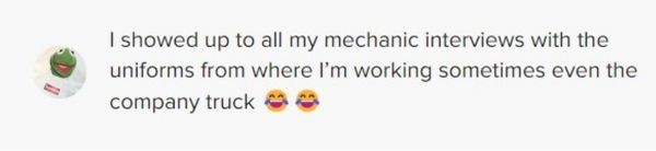 Mechanic comment on Reddit about what they wear to an interview
