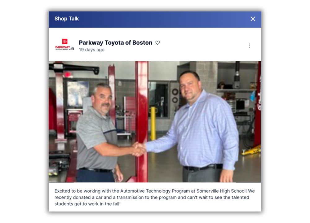 Parkway Toyota's Shop Talk Post of helping local school