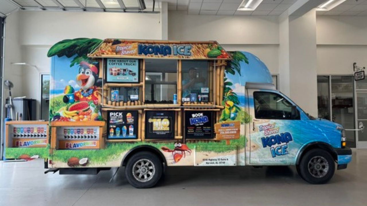 Kona Ice truck (snow cone truck) in the shop