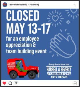 Example Post: Shop Closed for Shop Appreciation Benefit