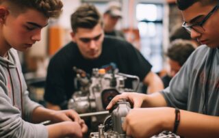 Students learning about cars