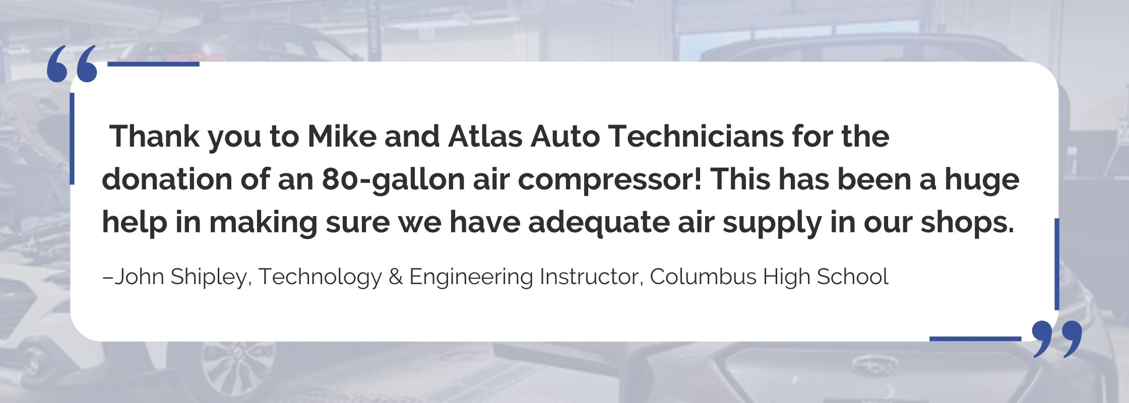 Instructor thanks Atlas Auto for donation
