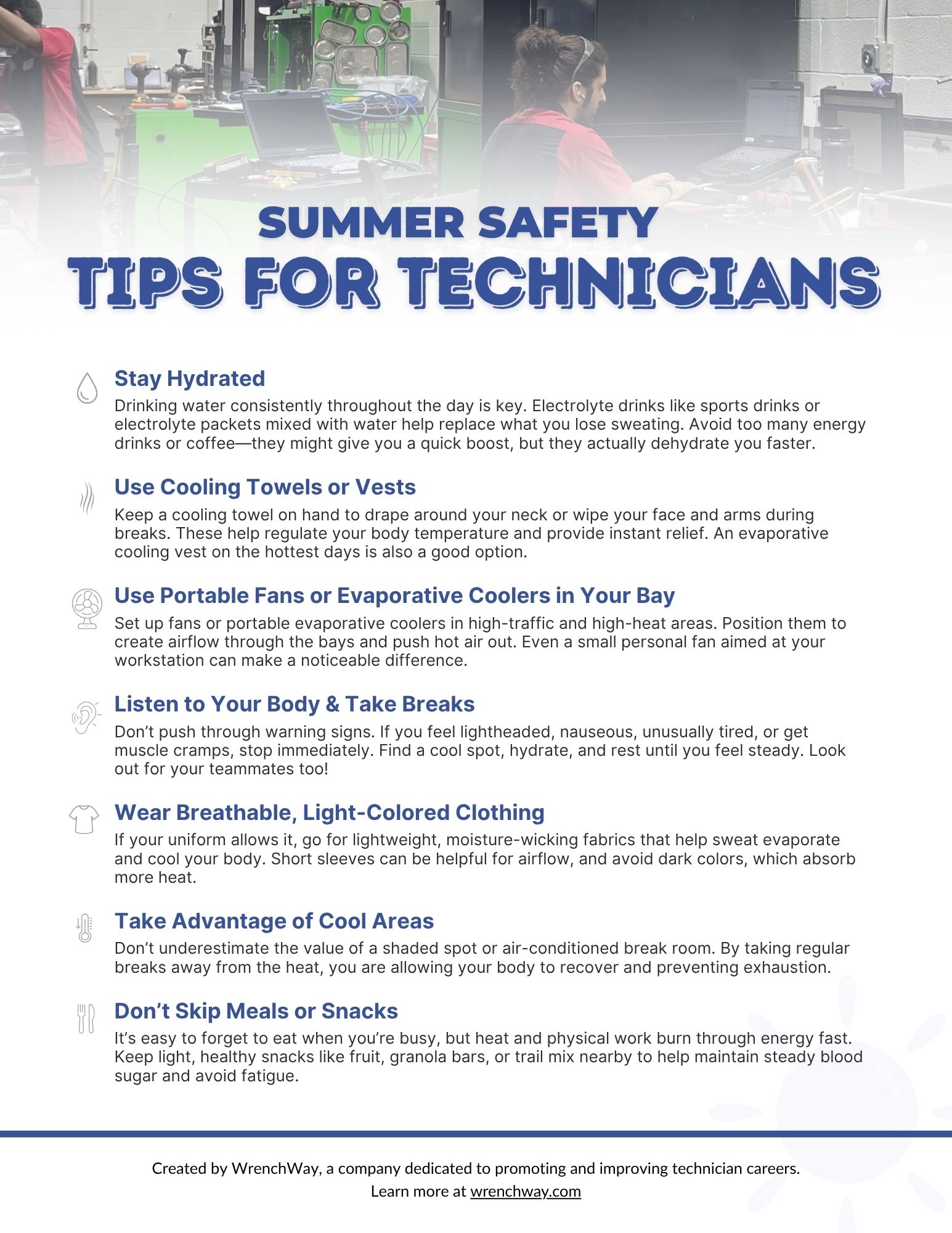 Tips for Technicians to Stay Safe in Summer Temperatures Poster